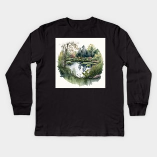 Coy Pond Watercolors Kids Long Sleeve T-Shirt